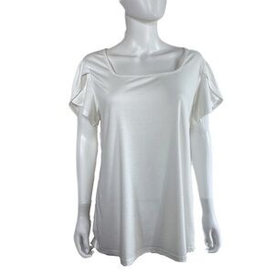Cyanstyle White Square Collar Petal Sleeve Tee